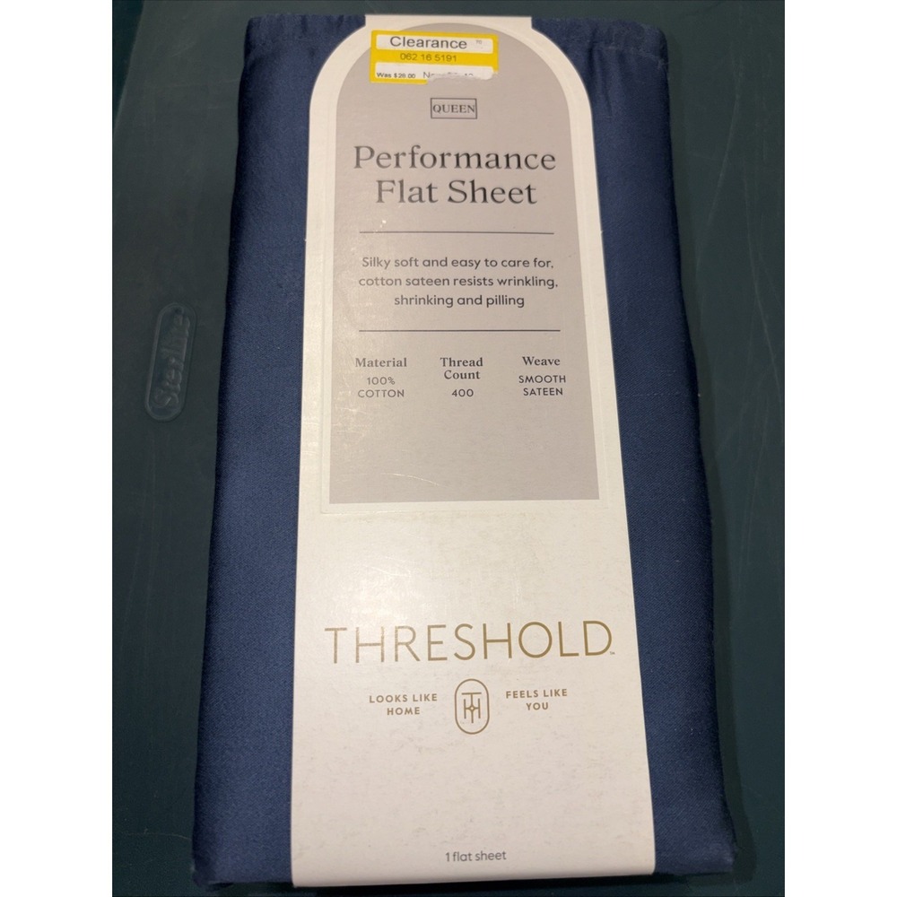 Threshold Queen Size 400‎ Thread Count Performance Flat Sheet - Metallic Blue